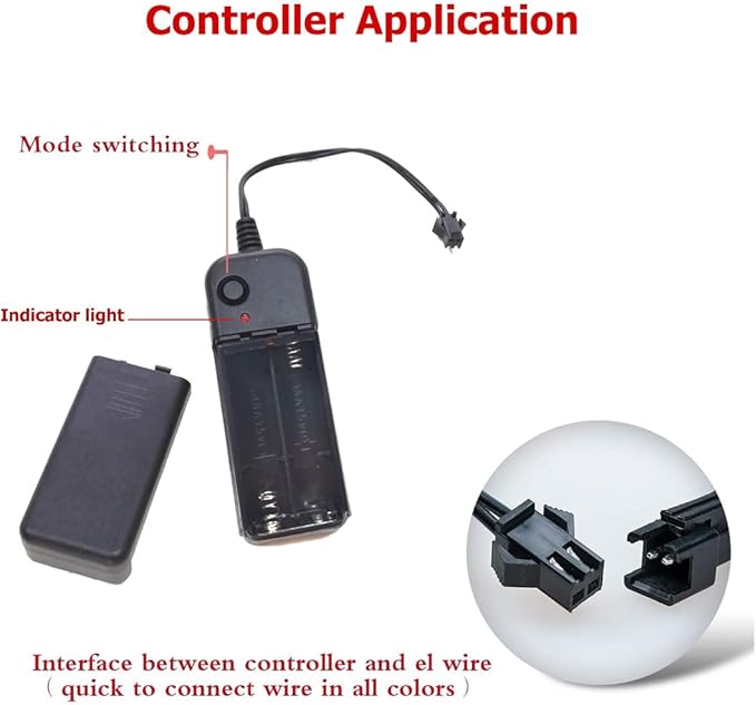 MaxLax EL Wire Mutilcolor, 2M Portable Battery Pack Neon Light Strip 360° Cuttable Glowing Rope Lights for Parties, Halloween, DIY Decoration