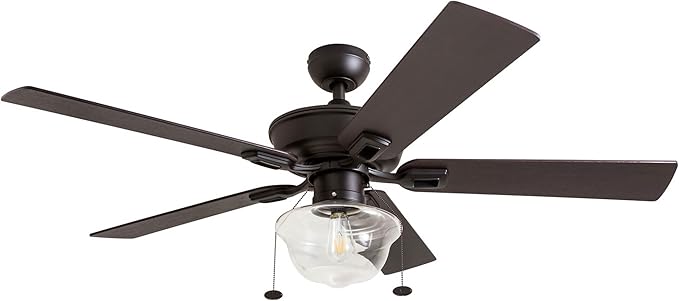 Prominence Home Abner Modern Farmhouse 52 Inch Ceiling Fan with Light, Outdoor Fan/Indoor Tri-Mount LED Ceiling Fan with 5 Blades, Silver Oak and Maple Brown Blade Finish Options, Bronze (80091-01)