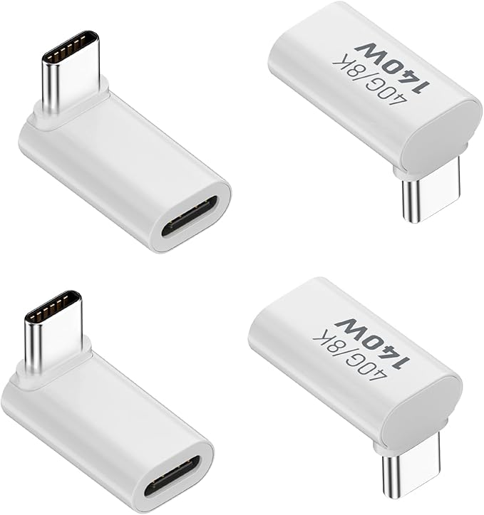 Danfetsoy 90 Degree USB C Male to Female Adapter 4pcs, 140W USB C to Type C L Shape Right Angle Connector Suitable 8K@60Hz for Laptop, Phones, etc (4 Pack)