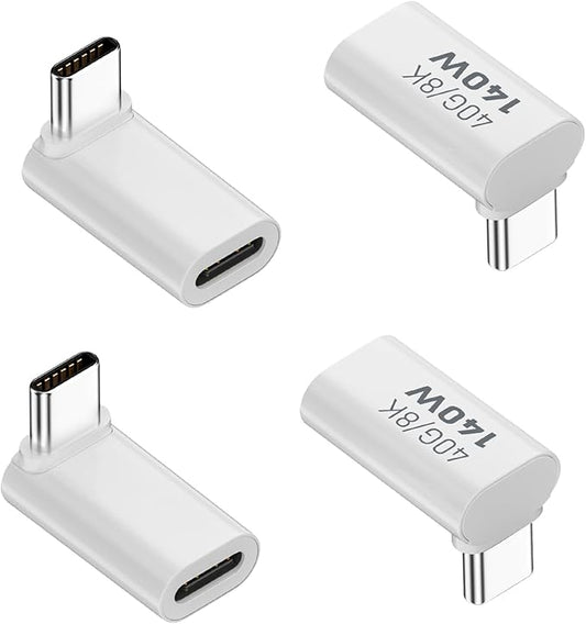 Danfetsoy 90 Degree USB C Male to Female Adapter 4pcs, 140W USB C to Type C L Shape Right Angle Connector Suitable 8K@60Hz for Laptop, Phones, etc (4 Pack)