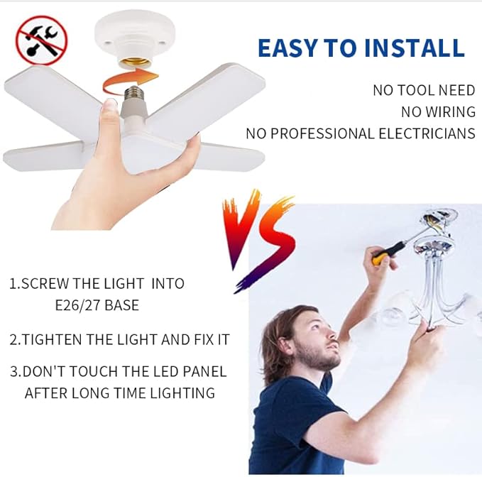 LED Garage Lights 2 Pack, The New 100W Deformable LED Shop Lights with 5 Adjustable Panels, E26/E27 LED Ceiling Light, 10000LM 6500K Hight Bay Light for Basement Warehouse Workshop
