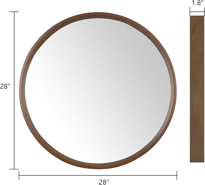 WallBeyond Circle Mirror with Wood Frame, 28" Round Modern Decoration Large Home Decor Mirror for Bathroom Living Room Bedroom Entryway (28" Diameter, Walnut)
