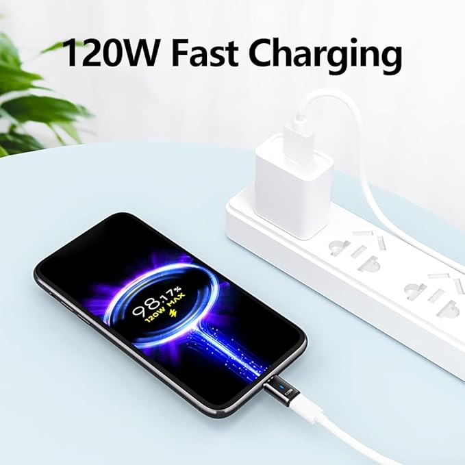 USB C Magnetic Adapter Straight, Magnetic USB C Adapter - 2 Tips 120w Fast Charging 5Pin 480Mbps Data Transmission, Black