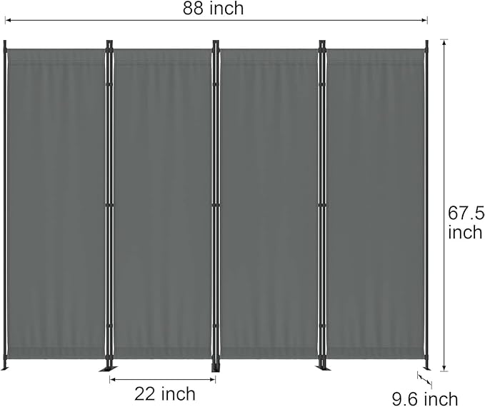 Morngardo Room Divider, Folding Privacy Screens, 4 Panel Room Partitions, 88" Foldable Wall Dividers, Portable Separating for Home Office Bedroom Dorm Decor (Grey)