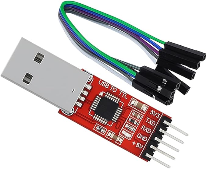 CP2102 USB to TTL Serial Adapter – USB 2.0 to 5Pin UART Converter Module with 3.3V/5V Output, STC Compatible, Includes Jumper Wires – for Arduino, ESP8266, STM32, DIY Projects (1-Pack)