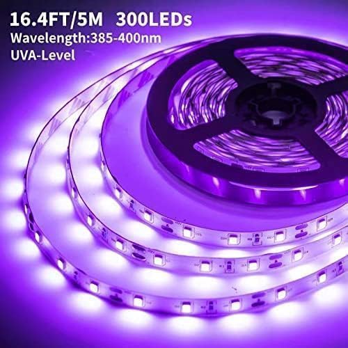 Upgraded 16.4ft/5M LED Black Light Strip Set with Remote, 300 LEDs, 12V Self-Adhesive Dimmable Black Light Fixture, for Dance Parties, SMD2835 LED Lamp Beads, Non-Waterproof