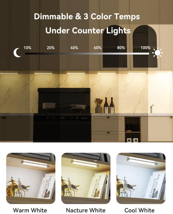 Under Cabinet Lighting 12 Inches Rechargeable Motion Sensor Light Indoor, 3 Color Dimmable Closet Light Battery Operated, USB Stick on LED Magnetic Under Counter Lights for Kitchen Stair, 3Packs