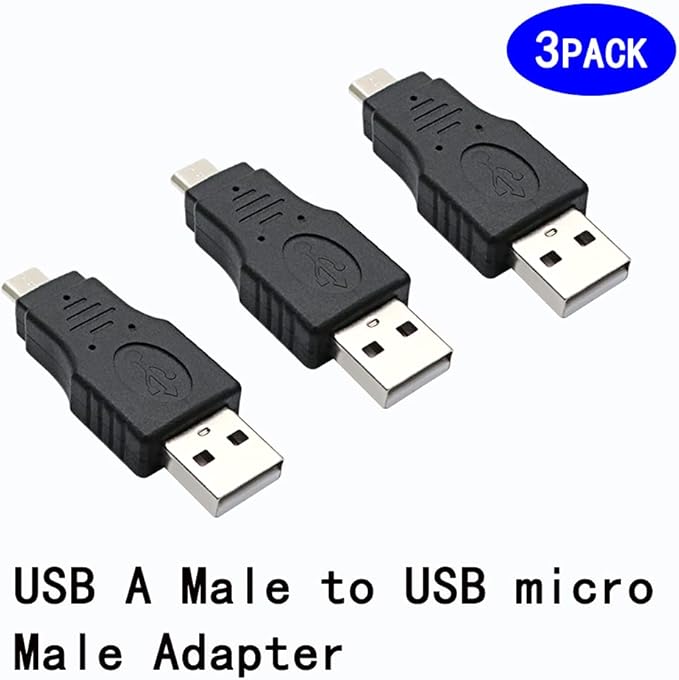 USB 2.0 Adapter A Male to Micro Male Black (3 Pack) USB a Male to Micro Male Adaptor