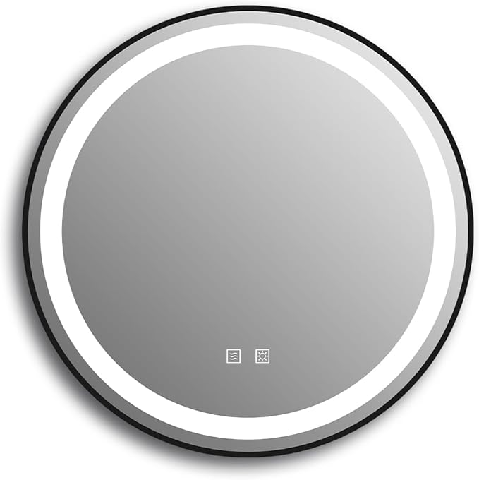 Round 24" LED Bathroom Mirror with Black Frame, Stepless Dimmable, Anti-Fog, Shatter-Proof, Memory, 3 Colors, LED Vanity Mirror