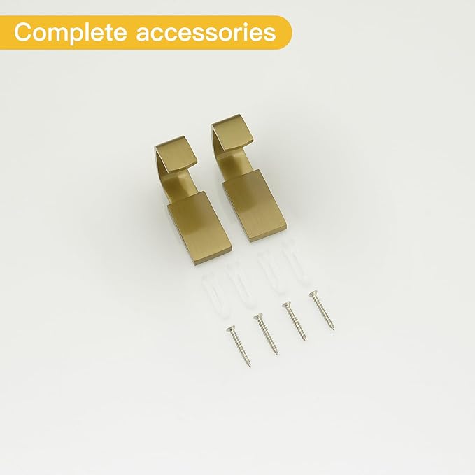 BESy Brass Clothes Hook Single Towel Hook for Bathroom Kitchen Garage Square Style Robe Hooks Coat and Hat Hook, Self Adhesive with Glue or Wall Mounted with Screws, Two Packs, Brushed Gold