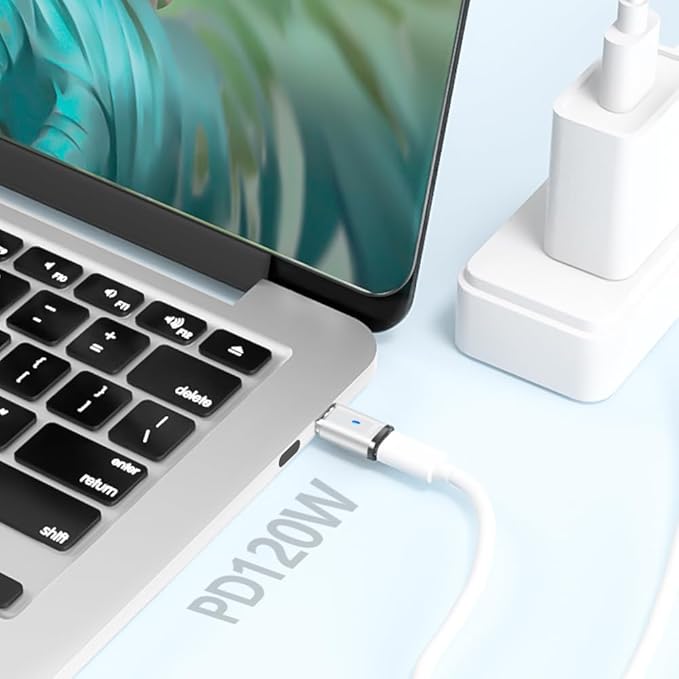 USB C Magnetic Adapter 3 Pack, 120W Straight USB2.0 Type C Connector 5Pin with 480Mbps Data Transfer, Compatible for MacBook Pro/Air iPad Pro and More USB C Devices, Silver