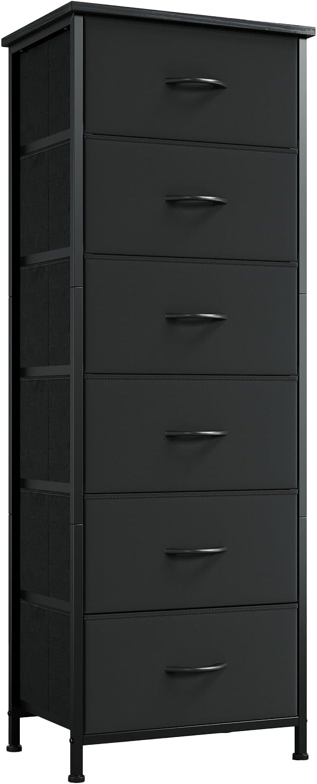 Somdot Tall Dresser for Bedroom with 6 Drawers, Storage Organizer Chest of Drawers with Removable Fabric Bins for Closet Bedside Living Room Laundry Entryway Hallway, Black