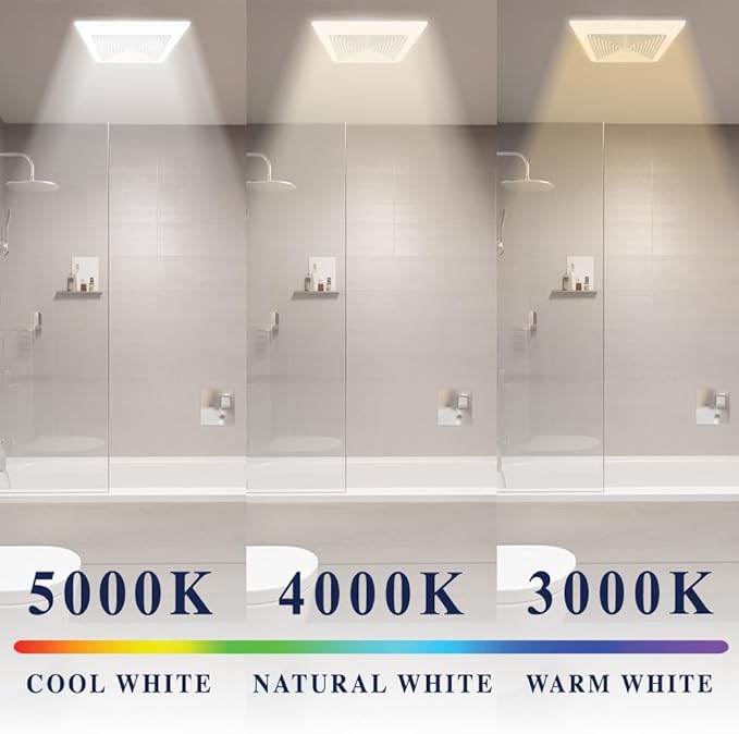 BV LED Bathroom Exhaust Fan With Light 90CFM - 0.8 Sones, Ultra Quiet, 800lm | Bathroom Vent Fan 3000K/4000K/5000K, Covers up to 80-90 Sq. Ft. | 4 Inch Duct Collar, Easy Install & Replace