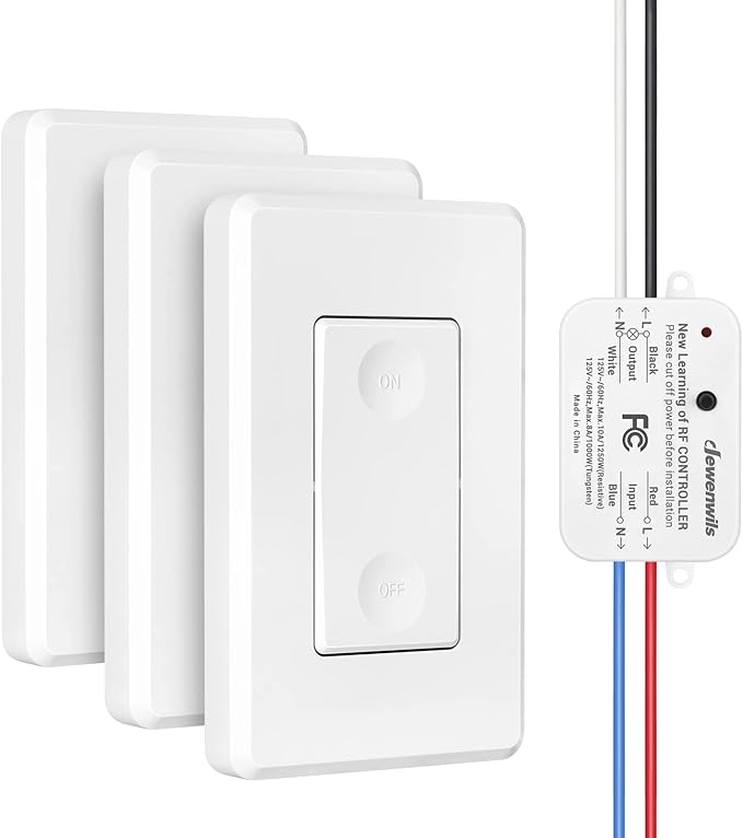 DEWENWILS Wireless Wall Light Switch Kit, 10A/1200W, No WiFi Needed Remote Control Switch for Small Appliance, Lamps, Lighting Fixture, No in-Wall Wiring, Long RF Range, 3 Pack Switches+1 Receiver