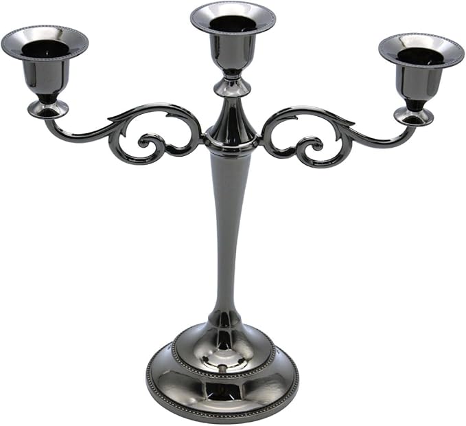 Black Candelabra Candle Holders for Pillar Candles 10.6 inch Tall, 5 Candle Candlestick Holder for 1/2-1 inch Taper Candles Halloween Candelabra Decoration Easy Assembly (Black Glossy-3 Arm)