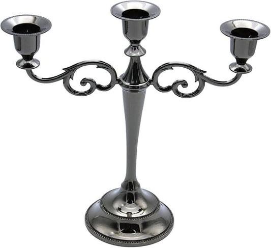 Black Candelabra Candle Holders for Pillar Candles 10.6 inch Tall, 5 Candle Candlestick Holder for 1/2-1 inch Taper Candles Halloween Candelabra Decoration Easy Assembly (Black Glossy-3 Arm)