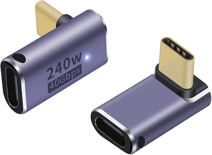 USB C 90 degree, Right Angle Adapter,USB C Female to Female Adapter240W PD, 40Gbps and 8K video]supports Thunderbolt 4/3 cable for laptops, tablets and phones (2 packs) (Right Angle Type-C Adapter)
