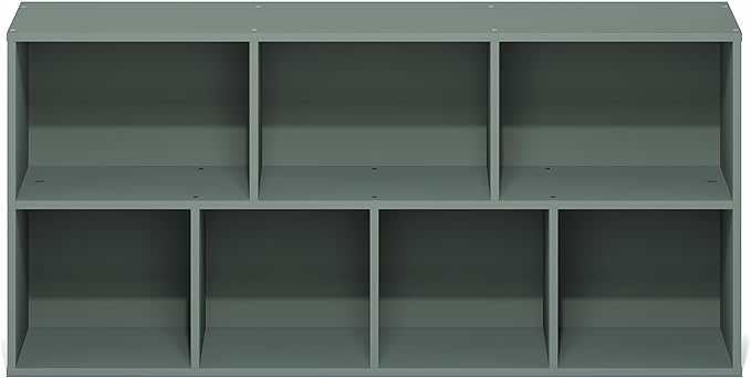 Furinno LUDER Book Shelf, 7-Cube Bookshelf, Bookcase, 9.4" x 19.5" x 41.7", for Living Room, Bedroom, Home Office, Sage Green