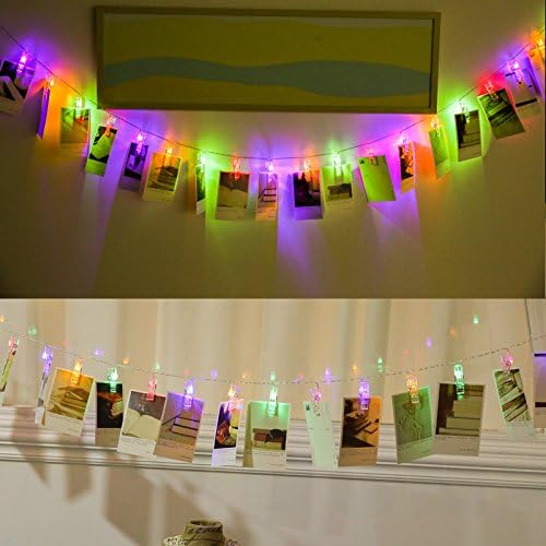 LED Photo String Lights 20 Photo Clips Battery Powered Fairy Twinkle Lights, Wedding Party Home Decor Lights for Hanging Photos, Cards and Artwork Multicolor