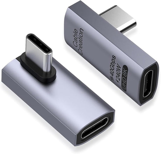CableCreation 90 Degree USB C Adapter 2 Pack, Right Angle USB C Male to Female Adapter 40Gbps 240W Compatible with Steam Deck, ROG Ally, Switch, Notebook, PC, Tablet, Phone and More, Middle Angle