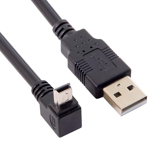 NFHK Mini USB B Type 5pin Male UP Angled 90 Degree to USB 2.0 Male Data Cable 5 Meters with EMI Ferrite Core 50cm