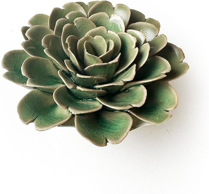 CHIVE ‘Coral’ — Beautiful, Decorative Ceramic Flower — Unique Tablescape Piece — Small Set of (Light Green Flower, Green Rose, Teal Ranunculus).