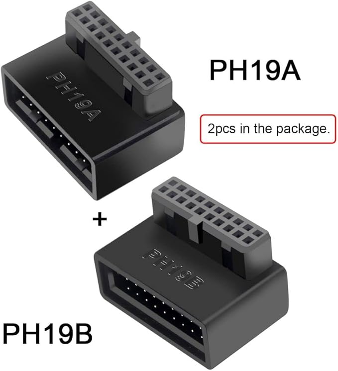 chenyang 2 Pack USB 3.0 Front Panel Header 19/20Pin Male to Female 90 Degree Angled Mainboard Header Gender Changer Connector Adapter Overmold Type