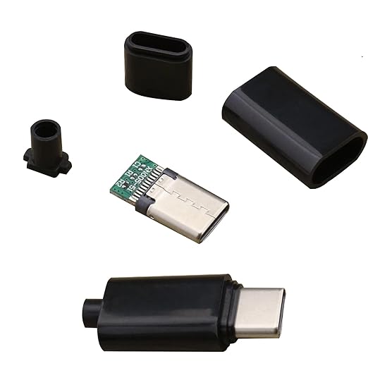 20 Set USB C Male Connector Kit DIY, 24 Pin Type C Plug Repair kit with PCB Board and Housing(Black + White)
