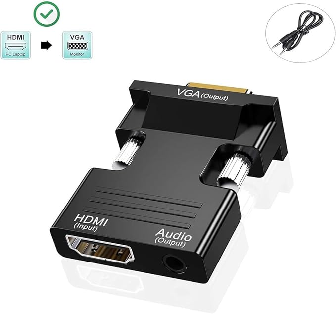 HDMI to VGA Adapter, HD 1080P Audio Video Converter, Gold-Plated Connector (Female to Male) for Computers, desktops, laptops, PCs, Monitors, projectors, HDTVs, Chromebooks,Raspberry Pi,Roku, Xbox,etc