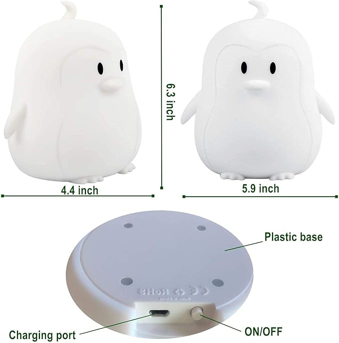 Animal-shaped Big Night Light for Children/Adult, Rechargeable LED Soft Silicone (BPA Free) Bedside Lamp, Adjustable Brightness and 9 Colors by Touch Control & Remote Control (Big Penguin)