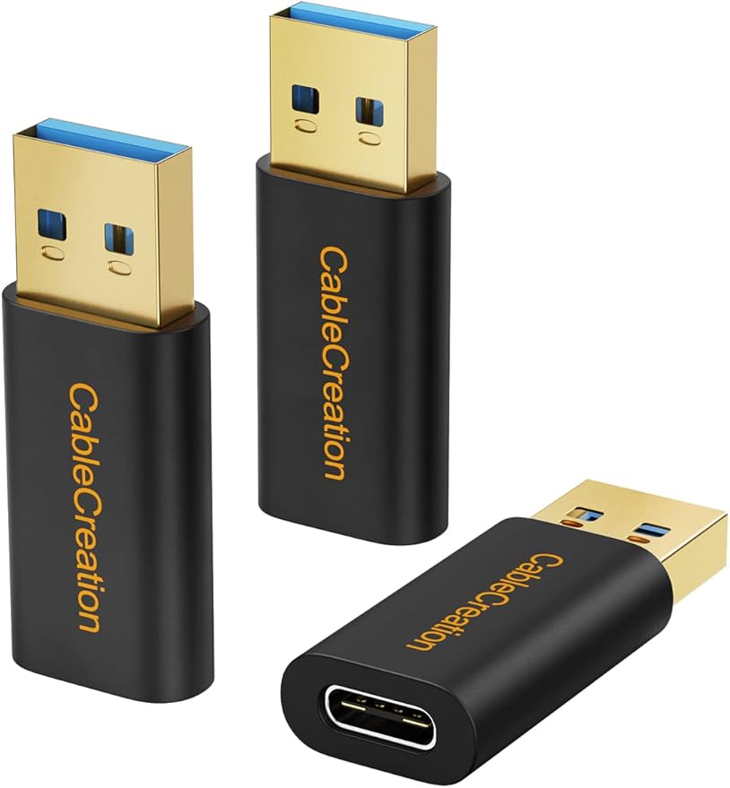 CableCreation 3-Pack USB C Female to USB Male Adapter, USB 3.1 5Gbps to USB C Adapter Compatible with Laptops, Logitech StreamCam VR Link for Charging