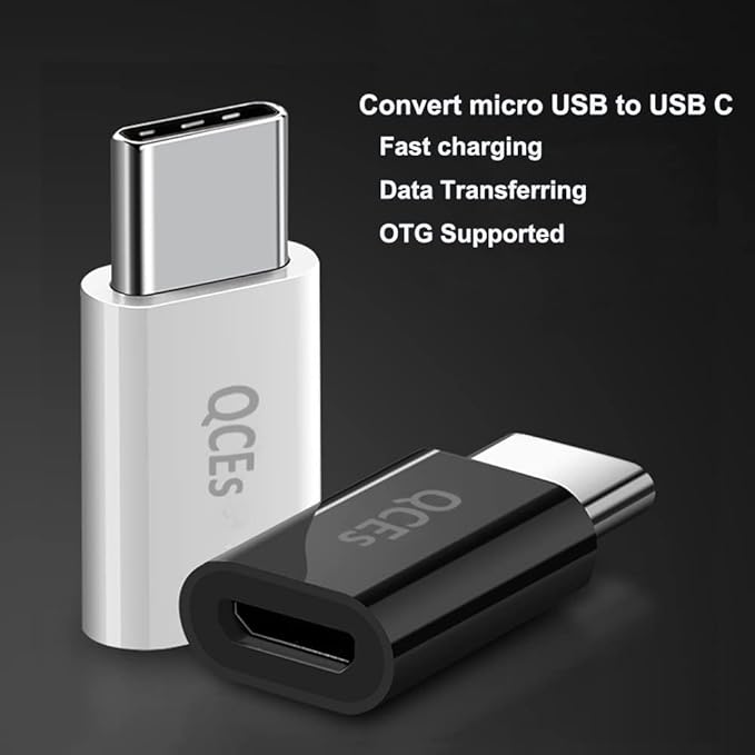 QCEs Micro USB to USB C Adapter 2Pack, Type C Adapter Fast Charging Compatible with iPhone 16/15 Pro Plus, Galaxy S24/S23, Type-C Phones, Tablets