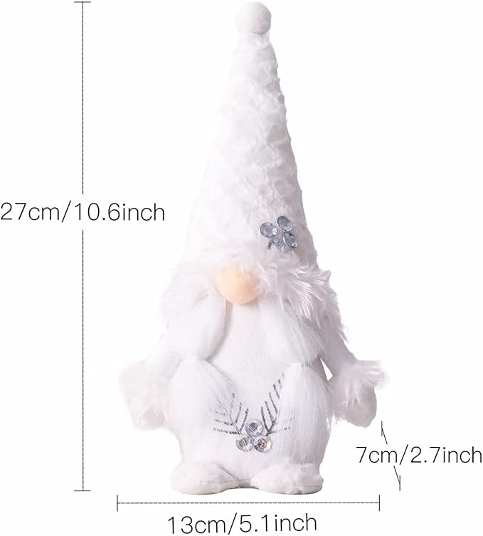 2 PC Christmas Gnomes Decoration Velvet Gnomes Swedish Tomte Handmade Scandinavian Figurine Nordic Plush Fall Winter Farmhouse Ornaments Home Decor Gift, White Silver Sequins, 10.6 Inch