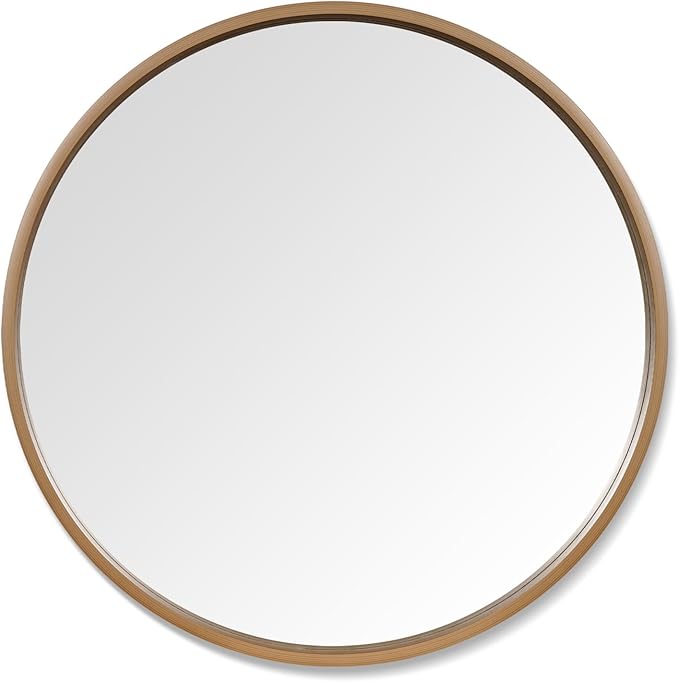WallBeyond Round Wood Mirror 24" Circle Wall Mirror for Bathroom Round Wall Mirror for Wall Decor, Vanity, Entryway Living Room, Honey