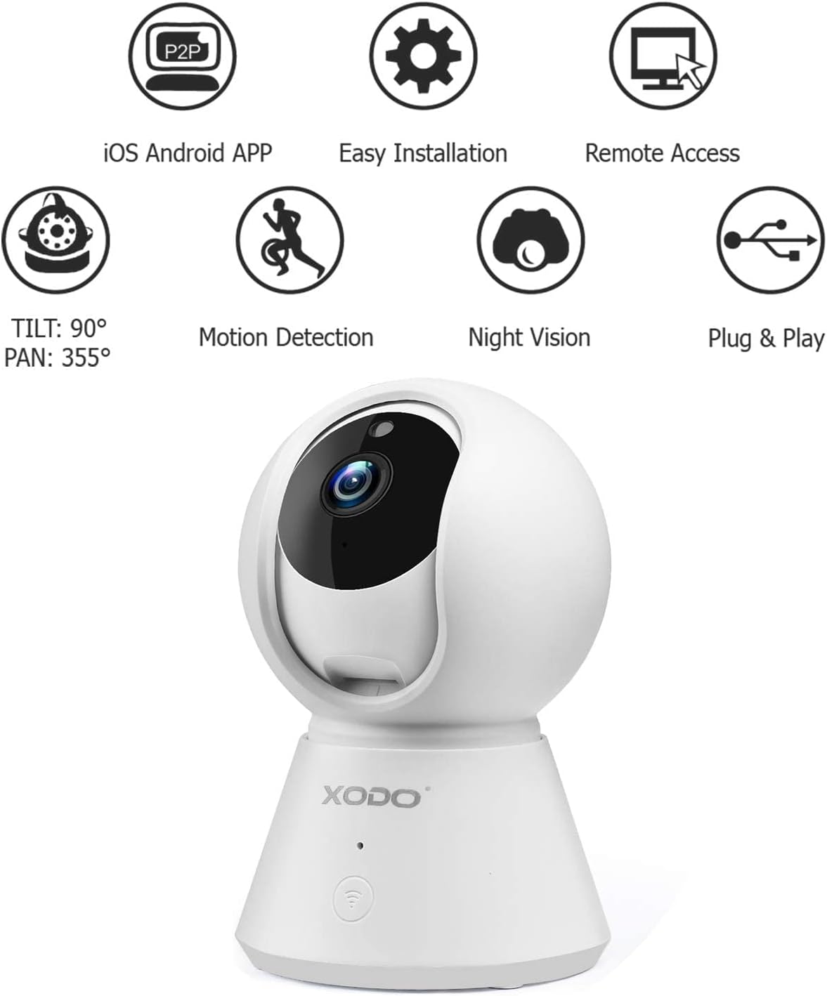XODO Wireless Security Camera, E6 IP 1080P HD Indoor WiFi Camera for Home Security, Baby Monitor, Night Vision