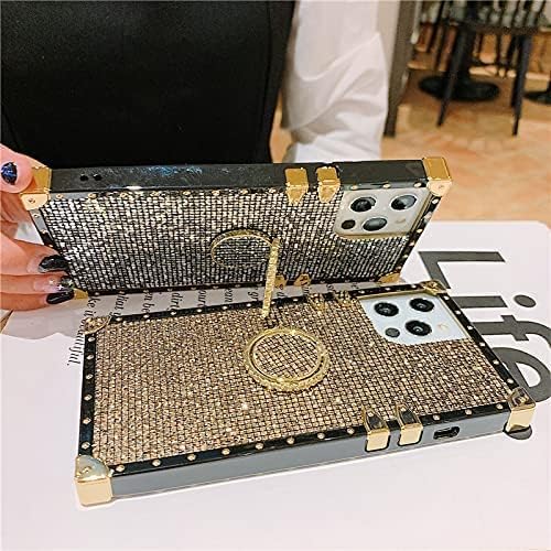 for Samsung Galaxy S24 Plus S24+ Bling Case - Fashion Box Trunk Design Glitter Cute Gold Square Corner Soft Cover with