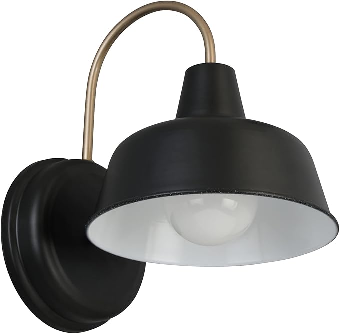 Design House Mason Barn Light Indoor/Outdoor Wall Mount Modern Industrial Farmhouse Wall Light for Patio, Garage, Bathroom, Office, Kitchen, 8-Inch, Matte Black and Gold, 588285