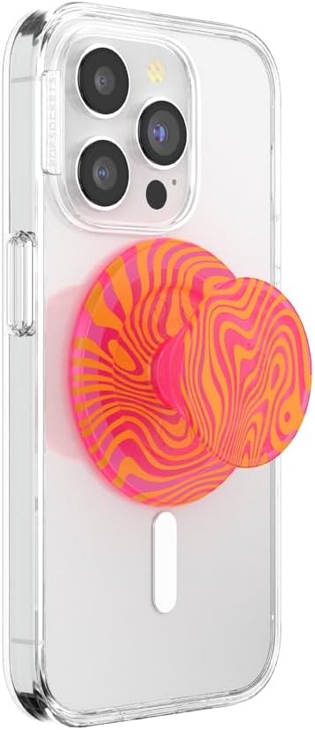 PopSockets Round Phone Grip Compatible with MagSafe, Adapter Ring Included, Wireless Charging Compatible - Swirl Orange