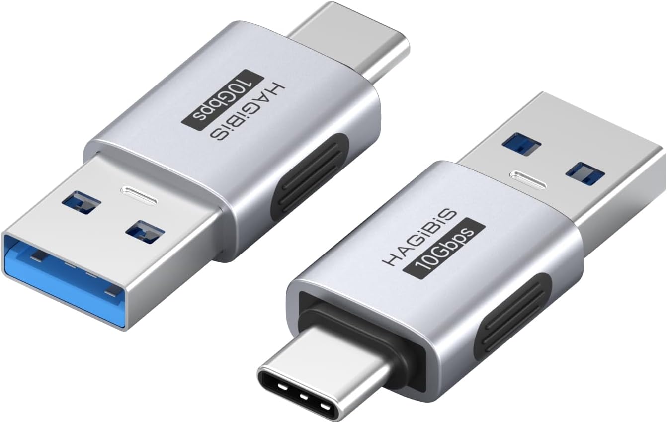 Hagibis USB 3.2 Adapter 2 Pack, USB-A Male to USB-C Male Connector OTG Converter 10Gbps 60W Adapter Extender for Laptops Charger PC Phone Tablet Car (ZJTN12)