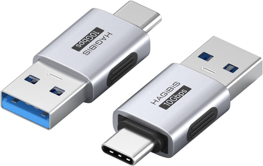 Hagibis USB 3.2 Adapter 2 Pack, USB-A Male to USB-C Male Connector OTG Converter 10Gbps 60W Adapter Extender for Laptops Charger PC Phone Tablet Car (ZJTN12)