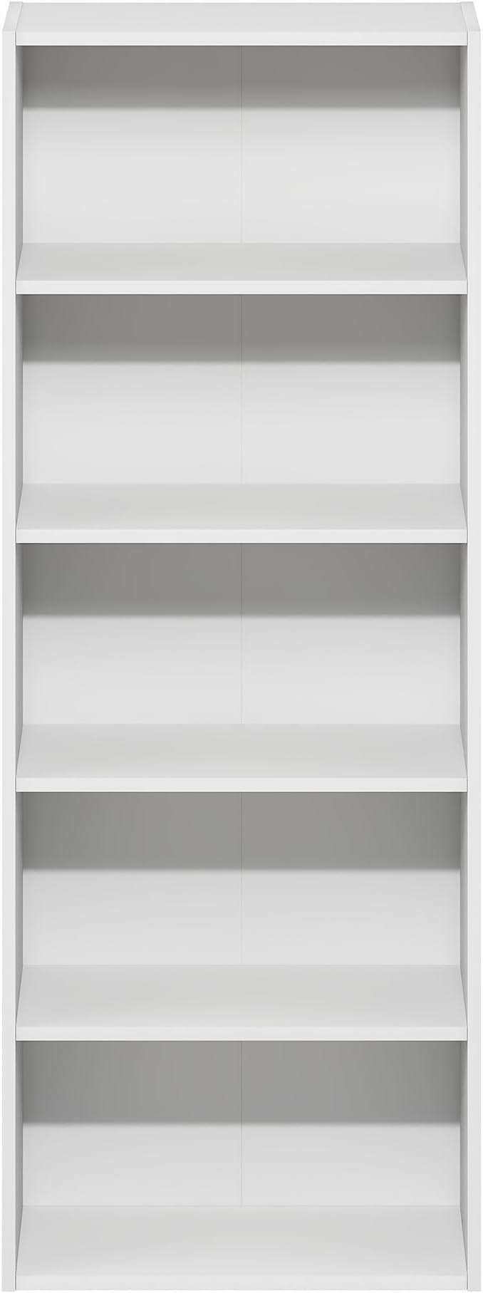 Furinno Basic Book Shelf, 5-Tier Bookshelf, Cube Storage Organizer Bookcase with Open Shelf, 7 x 17 x 44, for Living Room, Bedroom, Home Office, White