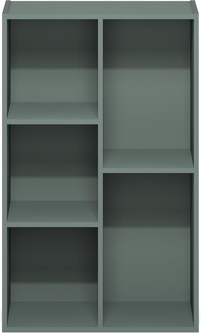 Furinno LUDER Book Shelf, 5-Cube Bookshelf, Reversible Bookcase, 9.4" x 19.5" x 31.5", for Living Room, Bedroom, Home Office, Sage Green