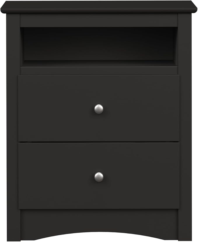 Prepac Sonoma 2 Drawer Nightstand: Elegant Bedroom Furniture, Bedside Table with Open Shelf, 23.25"W x 16"D x 28"H, Black