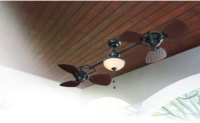 Harbor Breeze Twin Breeze Ii 74-in Oil-rubbed Bronze Outdoor Downrod Ceiling Fan