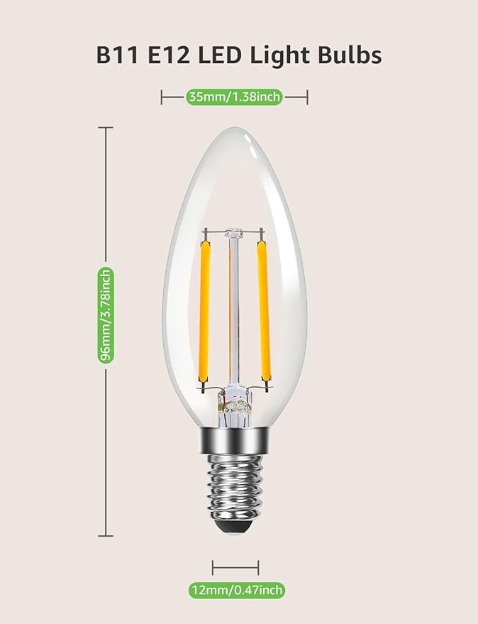 Lepro Led Chandelier Bulbs 60w Equivalent,E12 Dimmable Candelabra Bulbs for Ceiling Fan and Chandelier, 500lm 2700k Soft White Filament Bulbs,Type B Base, Ultra Energy Saving, Long Lifespan, 6-Pack