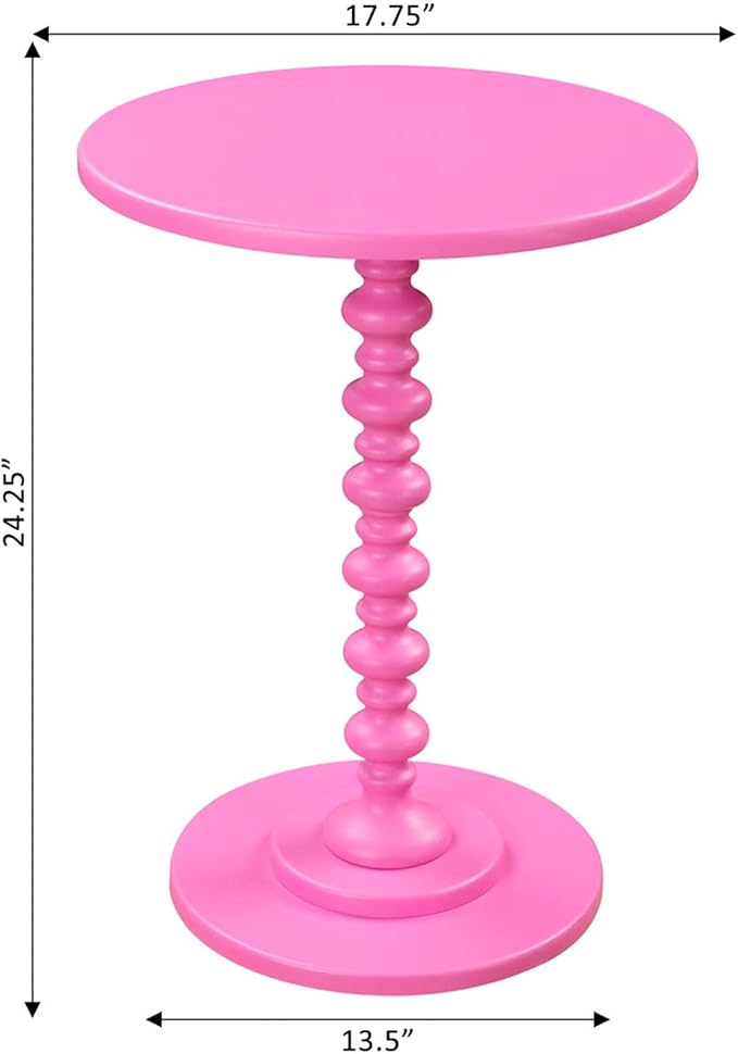 Convenience Concepts Palm Beach Spindle 17.75" Traditional Round End Living Room, Turned Solid Wood Side, Classic Display Pedestal Table, Pink
