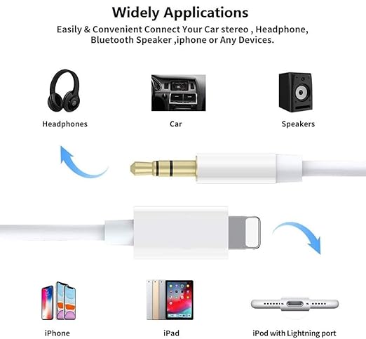 [Apple MFi Certified]Lightning to 3.5mm iPhone Aux Cord,iPhone Aux Audio Cable for Car Home Stereo Speaker Headphone,Compatible for iPhone 14 13 12 11 Pro Max Mini XS XR X 8 7 6 iPad iPod ,3.3FT White