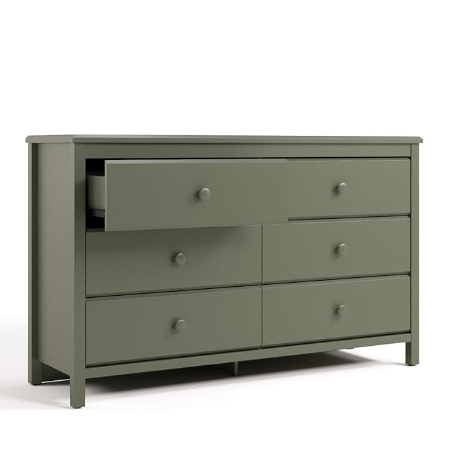 Storkcraft Alpine 6-Drawer Dresser (Olive) – GREENGUARD Gold Certified, Green Dresser for Bedroom, Kids & Nursery Storage Drawers, Safety Interlocking Drawers, Pre-Installed Tracks, Kids Bedroom