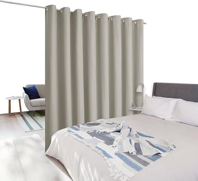 NICETOWN Noise Reducing Room Dividers Curtains Screens, Wide Width Grommet Top Curtain Panel for Living, Bedroom, Baby (One Pack, 8ft Tall x 15ft Wide, Natural)