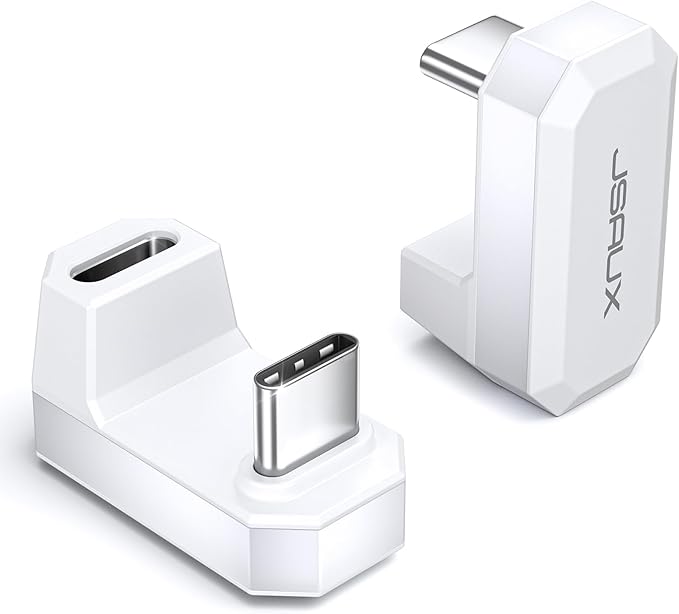 JSAUX 180° USB C to USB C Adapter 2 Pack, 180 Degree Angle Type C Male to Type C Female USB 4.0 / PD 100W Adapter, Compatible with ROG Ally, Steam Deck, Switch, Laptop, Tablet, Phone and More - White